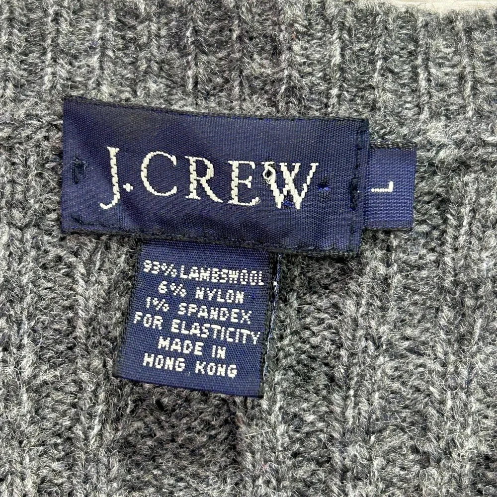 J.Crew Sweater Mens Large Gray Lambswool Blend Cable Knit Crewneck Pullover